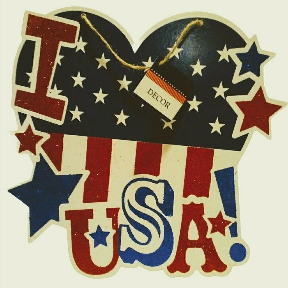 Décor Patriotic Sign I Love USA Red White Blue